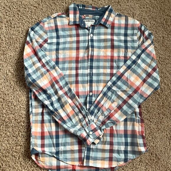 Mens Express long sleeve plaid button down. Like new! Slim soft wash medium. - Picture 1 of 3